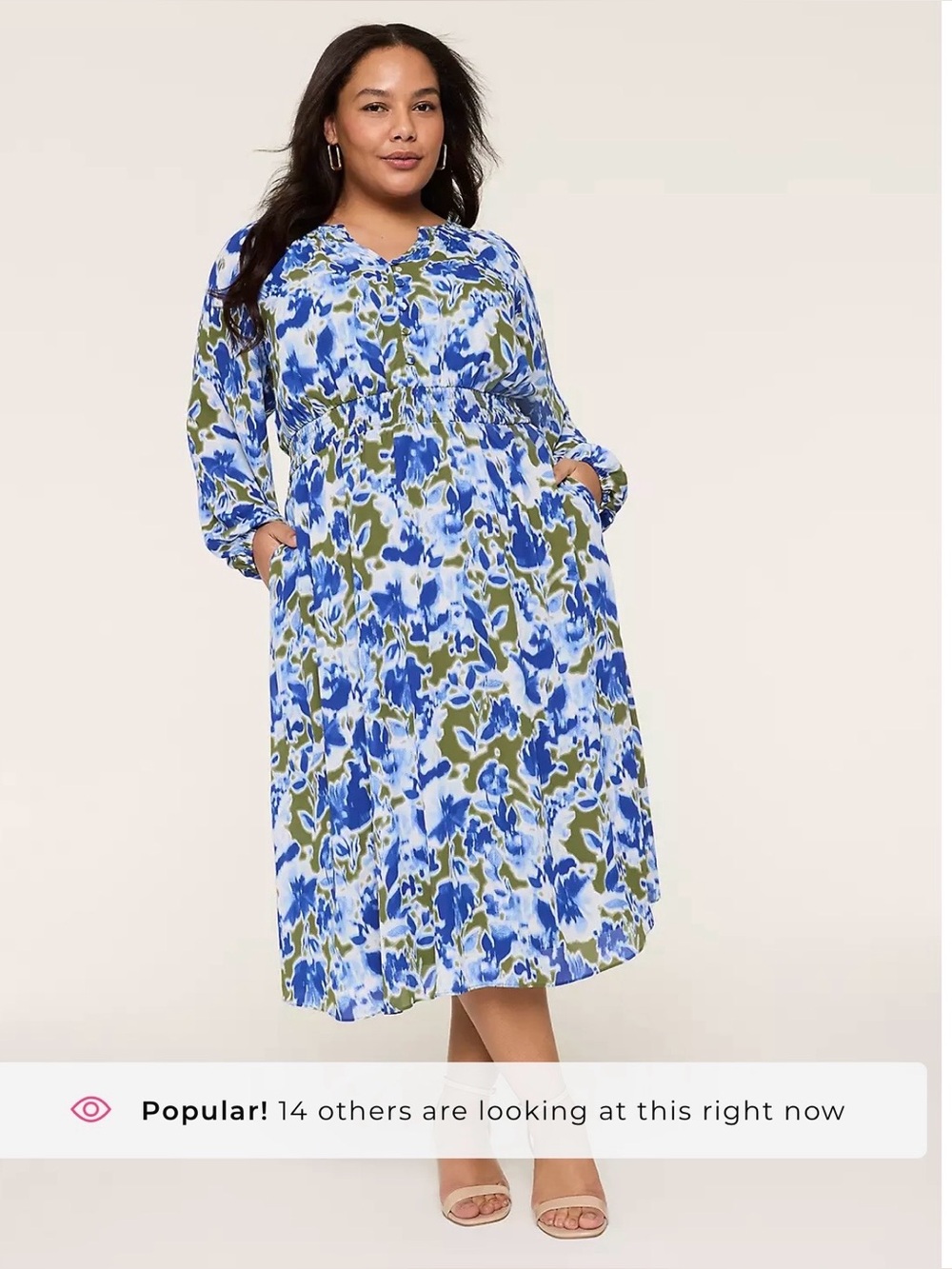 Lane Bryant Blue Green Midi Dress Size 16 Smocked Waist Pockets NWT